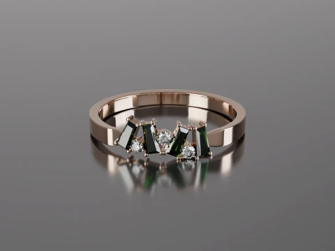 Modern Geometric Baguette Gemstone Ring 3D Printable Jewelry STL Model 3D Print Model