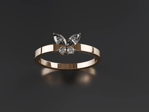 Vlinder diamanten ring 3D afdrukbaar sieradenmodel 3D printmodel