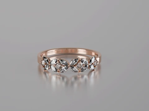 Elegant Marquise Round Diamond Floral Ring 3D Print Model