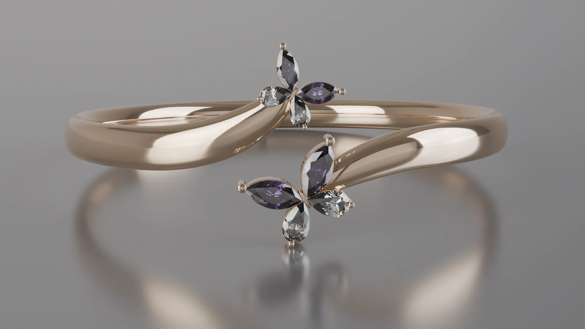 Elegant Marquise Butterfly Ring 3D Print Model .c4d .max .obj .3ds .fbx .stl .blend 