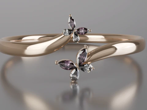 Elegant Marquise Butterfly Ring 3D Print Model