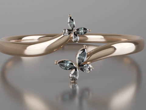 Elegant Marquise Butterfly Ring 3D Print Model