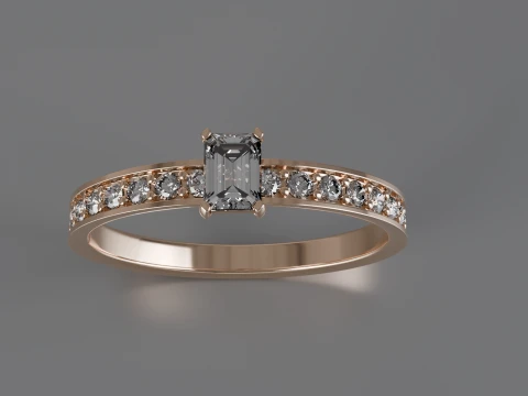 Emerald Cut Solitaire Ring 3D Print Model
