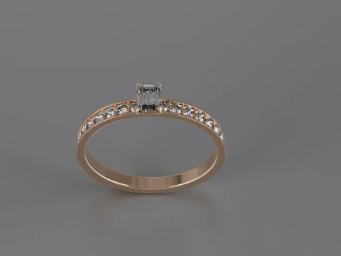 Emerald Cut Solitaire Ring 3D Print Model