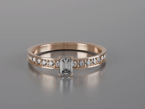 Emerald Cut Solitaire Ring 3D Print Model