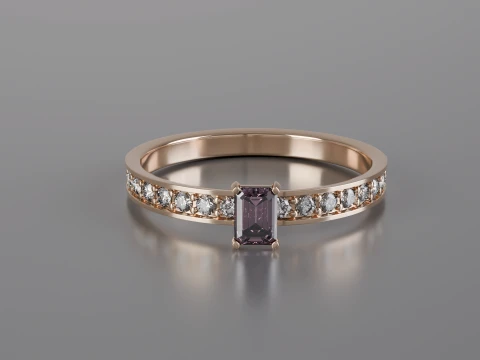 Emerald Cut Solitaire Ring 3D Print Model