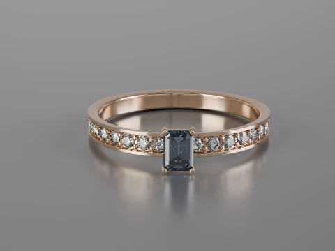 Emerald Cut Solitaire Ring 3D Print Model