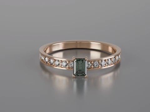 Emerald Cut Solitaire Ring 3D Print Model