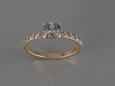 Radiant Cut Solitaire Ring 3D Print Model