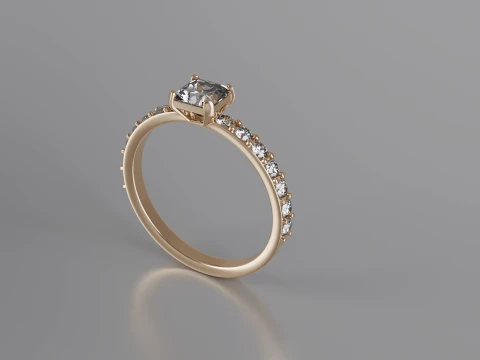 Radiant Cut Solitaire Ring 3D Print Model