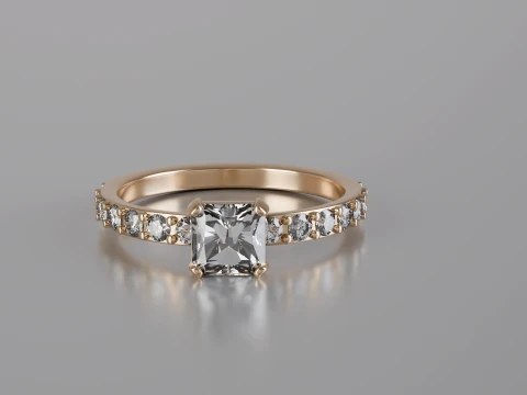 Radiant Cut Solitaire Ring 3D Print Model