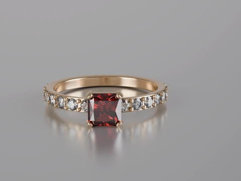 Radiant Cut Solitaire Ring 3D Print Model