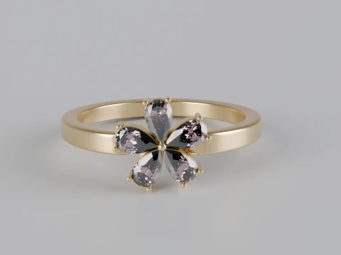 Anillo floral con piedras preciosas de talla pera Modelo de impresión 3D