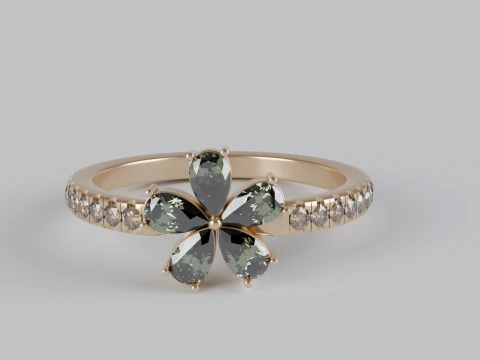 Bague florale avec pierres pr&eacute;cieuses taille poire Modèles 3D en vedette