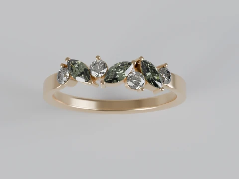 Marquise and round diamond Ring 3D Print Model