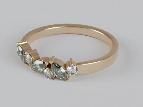 Marquise and round diamond Ring 3D Print Model