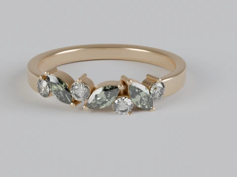 Marquise and round diamond Ring 3D Print Model