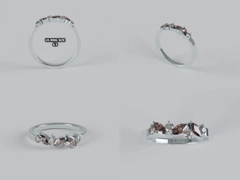 Marquise and round diamond Ring 3D Print Model