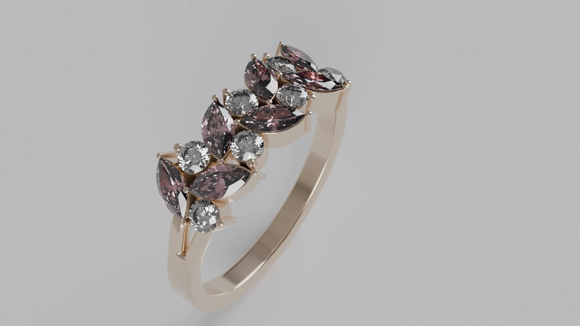 Marquise and round diamond Ring 3D Print Model .c4d .max .obj .3ds .fbx .stl .blend 