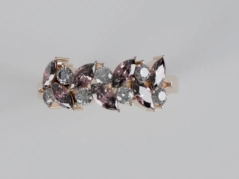 Marquise and round diamond Ring 3D Print Model