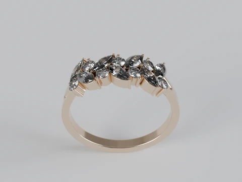 Marquise and round diamond Ring 3D Print Model