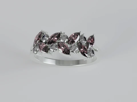 Marquise and round diamond Ring 3D Print Model