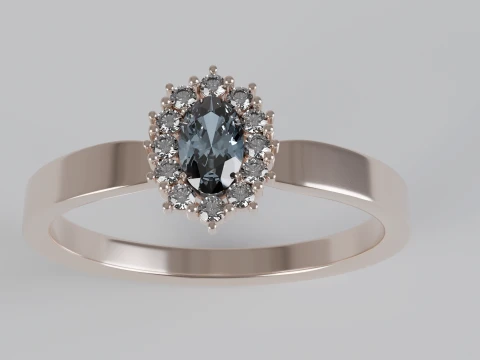 Oval Halo Engagement Ring 3D Print Model