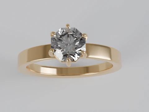 Octagon Cut Solitaire Ring 3D Print Model