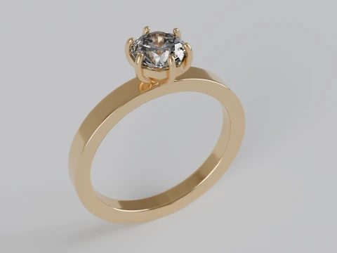Octagon Cut Solitaire Ring 3D Print Model