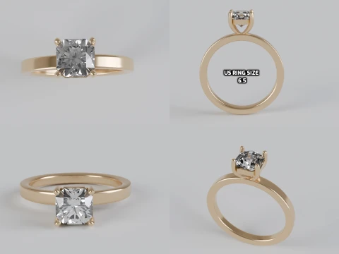 Flander Cut Solitaire Engagement Ring 3D Print Model