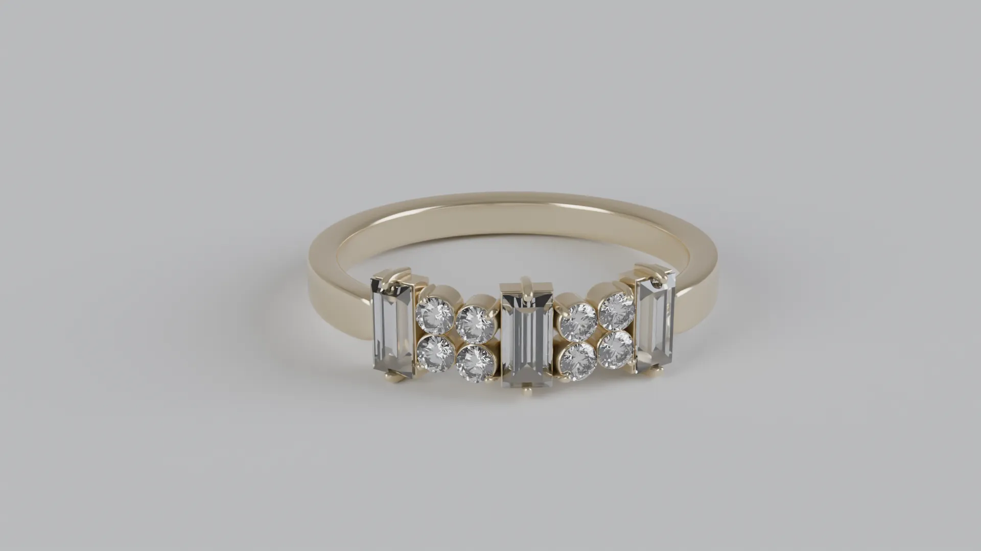 Baguette Round Diamond Ring 3D Print Model .c4d .max .obj .3ds .fbx .stl .blend 