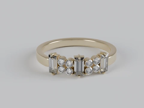 Baguette Round Diamond Ring 3D Print Model