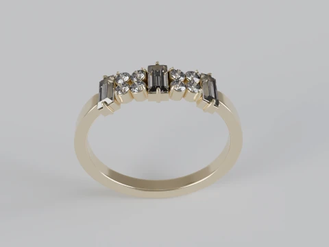 Baguette Round Diamond Ring 3D Print Model