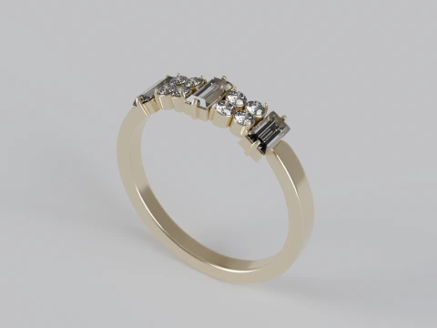 Baguette Round Diamond Ring 3D Print Model