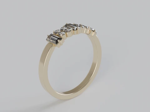 Baguette Round Diamond Ring 3D Print Model