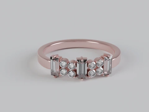 Baguette Round Diamond Ring 3D Print Model