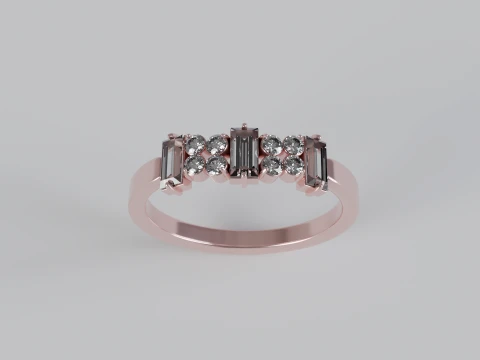 Baguette Round Diamond Ring 3D Print Model