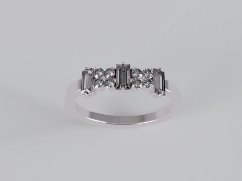 Baguette Round Diamond Ring 3D Print Model