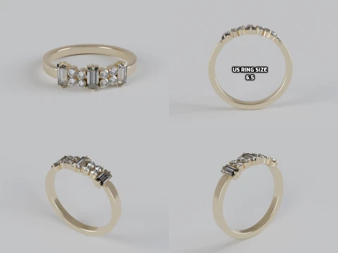 Baguette Round Diamond Ring 3D Print Model