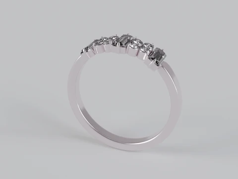 Baguette Round Diamond Ring 3D Print Model