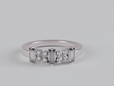 Baguette Round Diamond Ring 3D Print Model