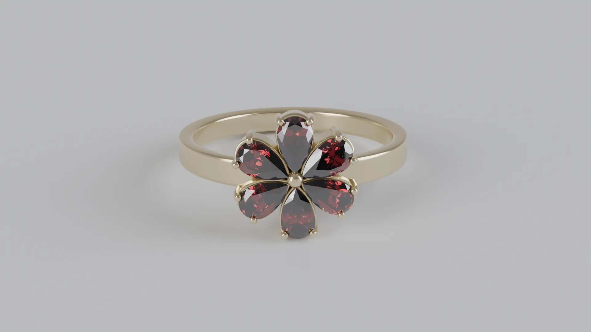 Elegant Floral Flower Ring with Six Pear-Shaped Gemstones 3D Jewelry Model 3D Print Model .c4d .max .obj .3ds .fbx .stl .blend 