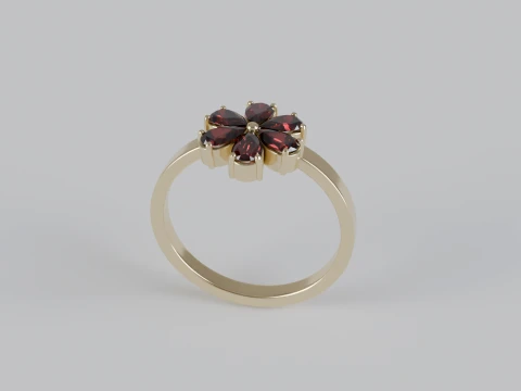 Elegant Floral Flower Ring with Six Pear-Shaped Gemstones 3D Jewelry Model 3D Print Model