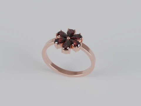 Elegant Floral Flower Ring with Six Pear-Shaped Gemstones 3D Jewelry Model 3D Print Model