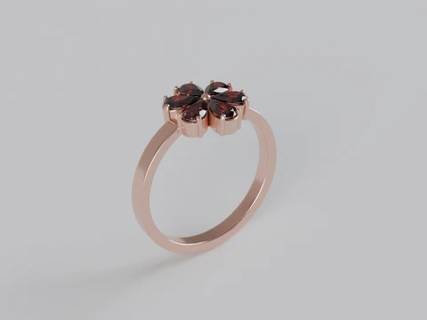 Elegant Floral Flower Ring with Six Pear-Shaped Gemstones 3D Jewelry Model 3D Print Model