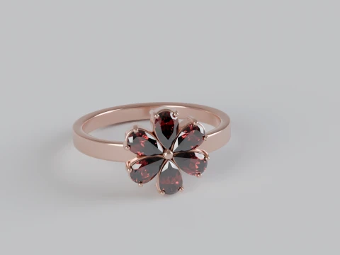 Elegant Floral Flower Ring with Six Pear-Shaped Gemstones 3D Jewelry Model 3D Print Model