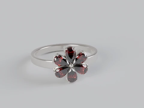 Elegant Floral Flower Ring with Six Pear-Shaped Gemstones 3D Jewelry Model 3D Print Model