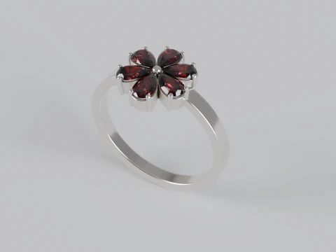 Elegant Floral Flower Ring with Six Pear-Shaped Gemstones 3D Jewelry Model 3D Print Model