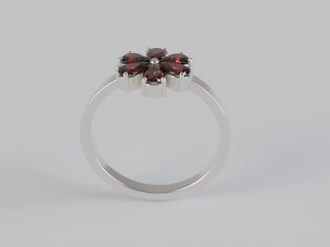 Elegant Floral Flower Ring with Six Pear-Shaped Gemstones 3D Jewelry Model 3D Print Model