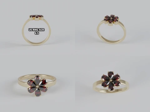 Elegant Floral Flower Ring with Six Pear-Shaped Gemstones 3D Jewelry Model 3D Print Model